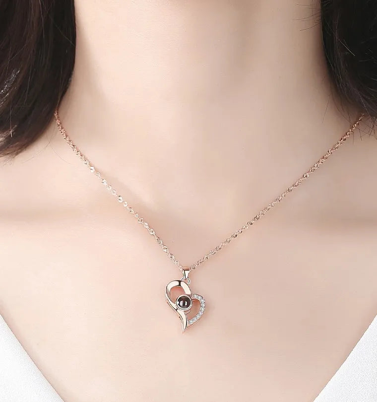 100 Languages I Love You Projection Necklace With Rose Gift Box